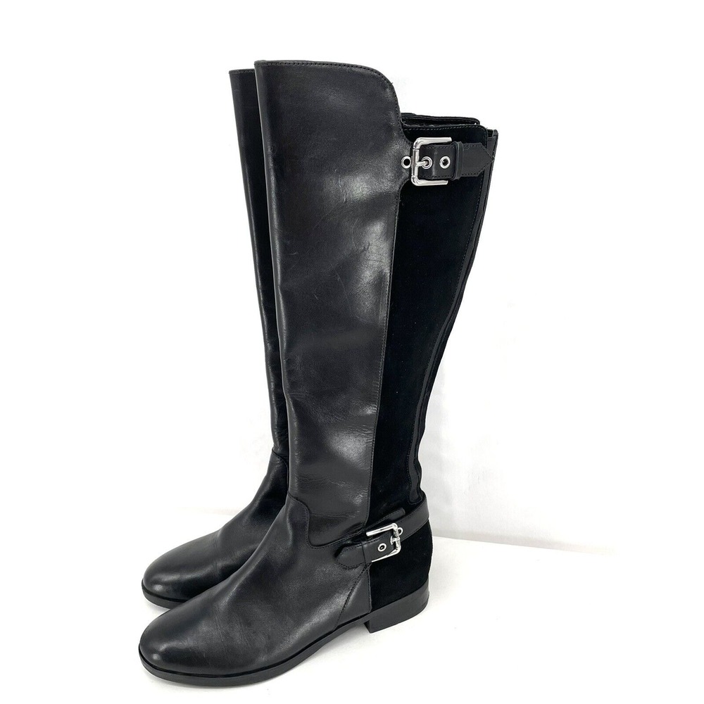 Marc Fisher Damsel Boots Size 7 Wide Black Medium Calf Tall Shaft Leather